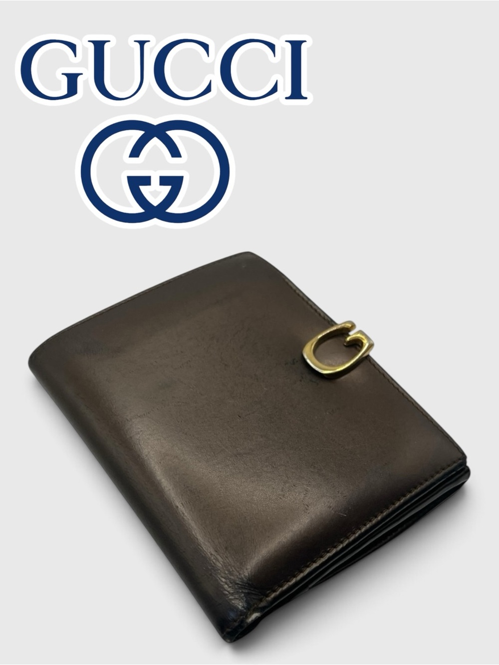 Gucci Brown Leather Wallet with Gold “G” Initial Clip